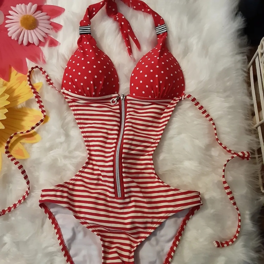 Monokini Red and White Swimwear